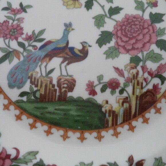 Mayer China Vintage Peacock Bird ceramic Set 2 floral Dinner Snack Salad 9" - Picture 4 of 14